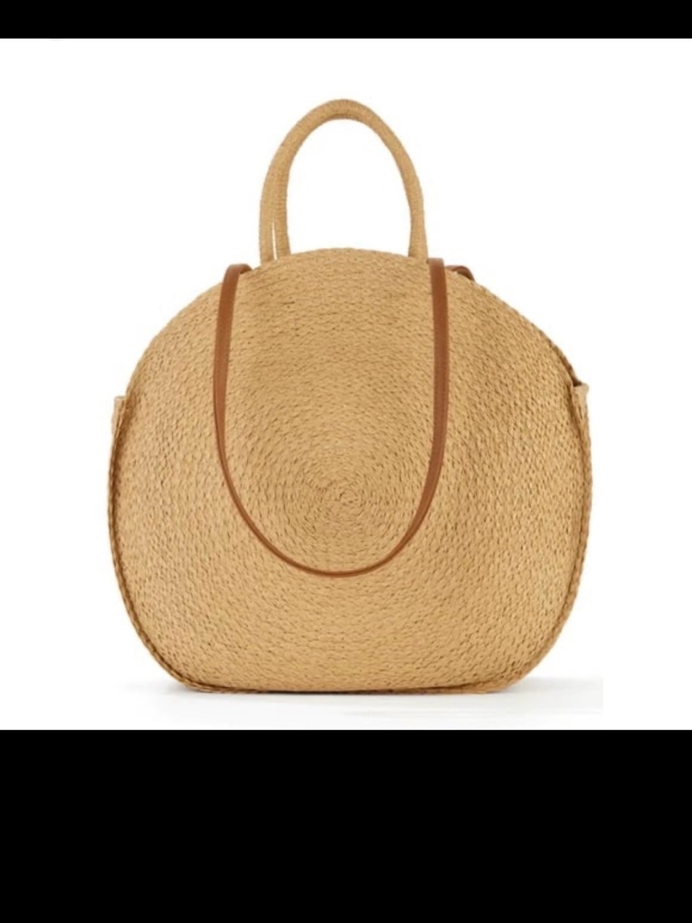 Rattan weave circle beach handbag tote Farmers market style bag - Picture 4 of 9